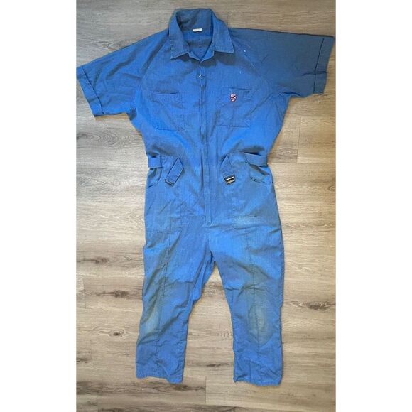 VTG '80's "Tom Cat" Nine Lives Coveralls Blue‎  Elastic Waist Lightweight L Tall - Picture 1 of 6